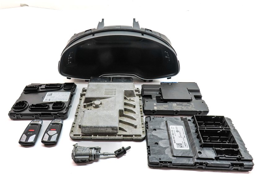 Thumbnail 3: 17 AUDI Q7 4M 3.0L SUPER ENGINE CREC SPEEDOMETER ECM ANTI THEFT MODULE KEY SET