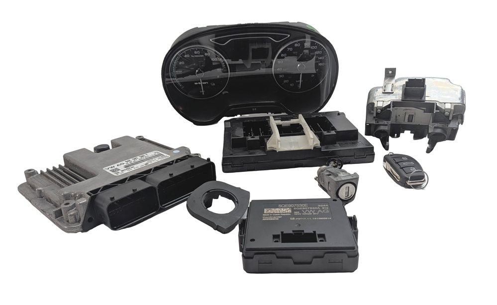 16-18 AUDI A3 E-TRON HYBRID (8V) SPEEDOMETER ECM BCM BODY ENGINE MODULE KEY SET