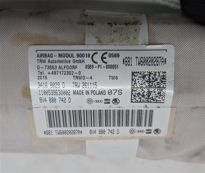 Thumbnail 4: 16-18 AUDI A3 E-TRON (8V) RIGHT PASSENGER ROOF CURTAIN AIRBAG AIR BAG