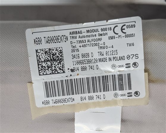 Thumbnail 5: 2016-2018 AUDI A3 E-TRON (8VF) LEFT DRIVER ROOF CURTAIN SRS AIRBAG AIR BAG