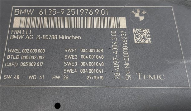 Thumbnail 8: 10-17 BMW 5 6 7 M5 X3 X4 (F06 F10 F12 F25 F26) FRM III BODY LIGHT CONTROL MODULE