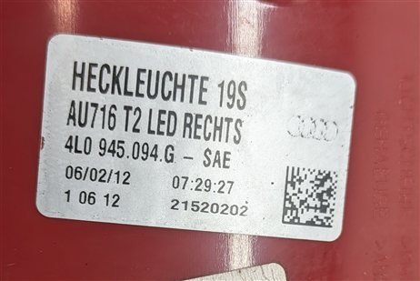 Thumbnail 8: 2010-2015 AUDI Q7 (4L) REAR RIGHT PASSENGER TAILLIGHT BRAKE LIGHT LAMP (LED)