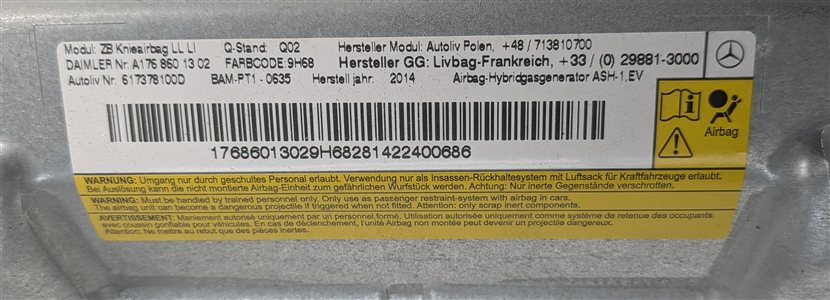 Thumbnail 5: 14-20 MERCEDES CLA GLA CLASS (C117 W117 X156) LEFT DRIVER KNEE AIRBAG (BLACK)