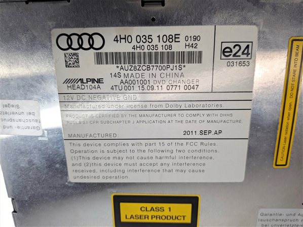Thumbnail 5: 2012 AUDI A8 (D4 4H) MMI 6 DISC DVD CD CHANGER PLAYER ASSEMBLY