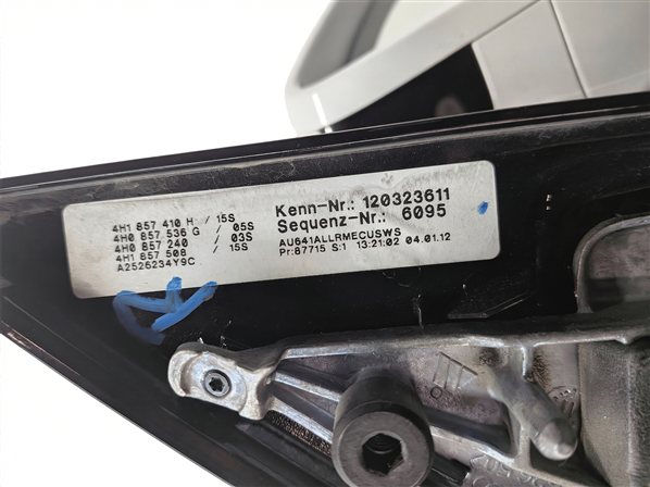 Thumbnail 5: 2011-2014 AUDI A8 S8 D4 4H RIGHT MIRROR w/HEAT PFOLD AUTODIM BLIND SPOT (White)