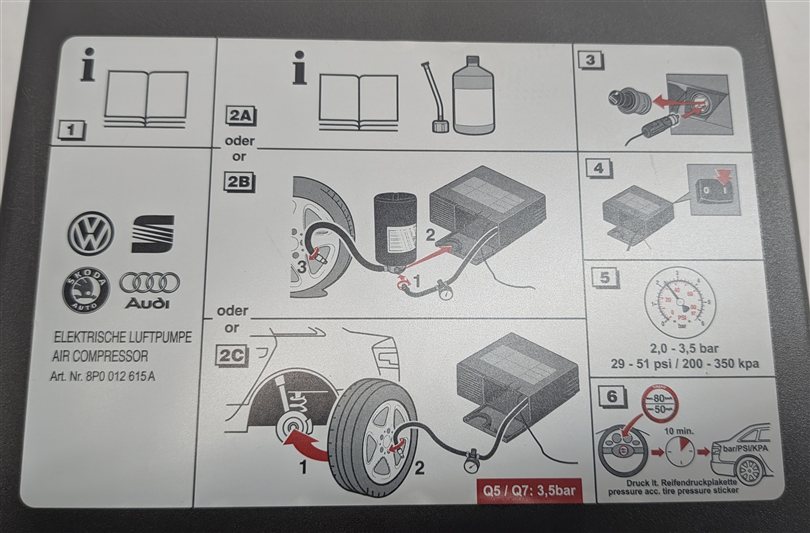 Thumbnail 5: 2013 AUDI Q5 (B8 8R) EMERGENCY SPARE TIRE INFLATOR AIR COMPRESSOR REPAIR KIT