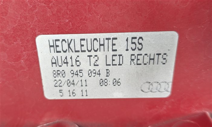 Thumbnail 7: 2009-2012 AUDI Q5 (8R) RIGHT PASSENGER REAR TRUNK TAILLIGHT BRAKE LIGHT LAMP