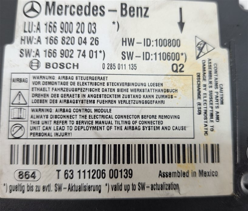 Thumbnail 6: 12-15 MERCEDES G550 G63 GL350 GL450 GL550 ML350 ML550 (X166 W166) SRS BAG MODULE
