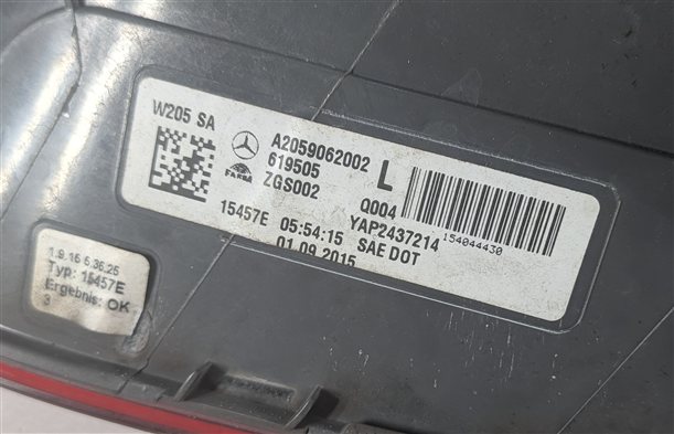 Thumbnail 6: 2015-2018 MERCEDES C300 C350 C400 C450 C63 (W205) LEFT LED TAILLIGHT BRAKE LIGHT