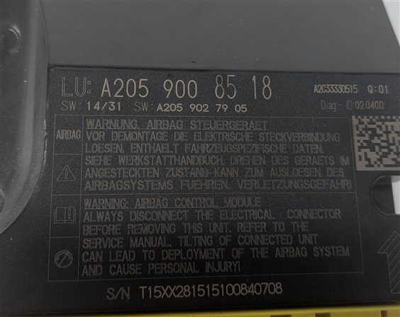 Thumbnail 7: 15-16 MERCEDES C300 C350 C400 C450 C63 GLC300 (W205 X253) SRS BAG CONTROL MODULE