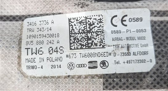Thumbnail 5: 2015-2018 AUDI A3 S3 (8V) RIGHT FRONT PASSENGER SEAT AIRBAG AIR BAG