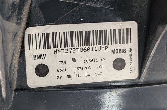 Thumbnail 8: 12-15 BMW 3 SERIES (F30) SEDAN RIGHT PASSENGER OUTER TAILLIGHT BRAKE LIGHT LAMP