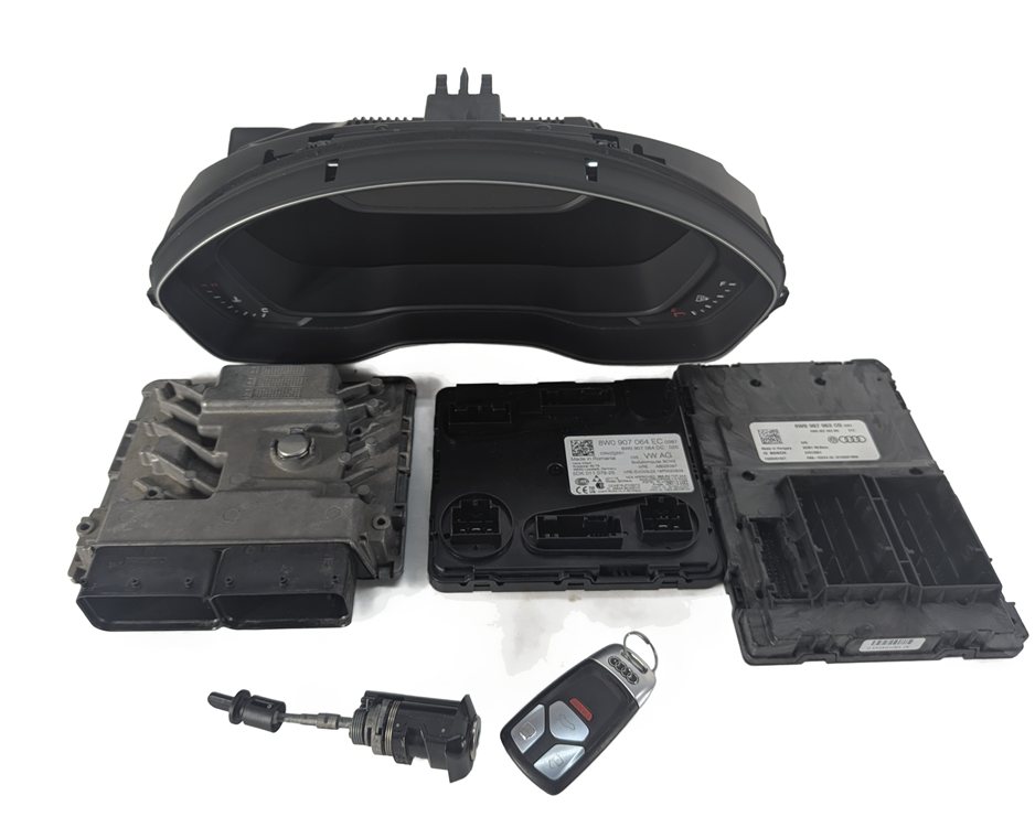 17-19 AUDI A4 (B9 8W) 2.0L (CYMC) ECM BCM CLUSTER IGNITION LOCK MODULE & KEY SET
