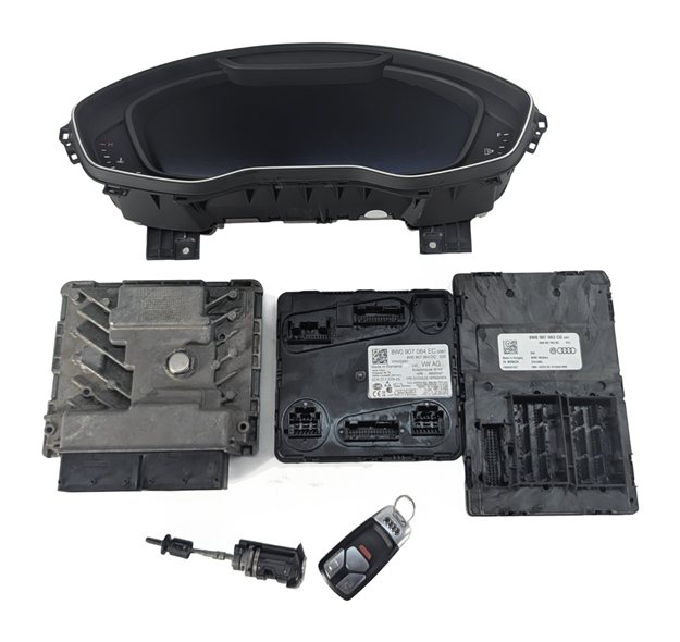 Thumbnail 5: 17-19 AUDI A4 (B9 8W) 2.0L (CYMC) ECM BCM CLUSTER IGNITION LOCK MODULE & KEY SET