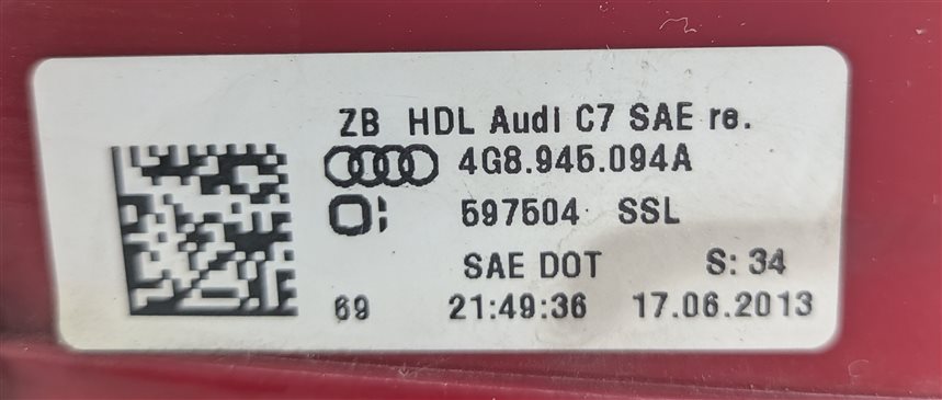 Thumbnail 7: 2012-2015 AUDI A7 S7 (C7 4G8) REAR RIGHT INNER TRUNK TAILLIGHT LIGHT LAMP (LED)