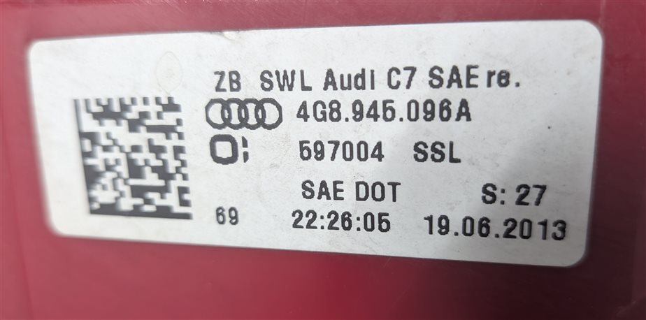 Thumbnail 7: 2012-2015 AUDI A7 S7 (C7 4G8) RIGHT PASSENGER REAR TAILLIGHT BRAKE LIGHT LAMP
