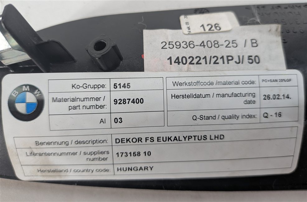 Thumbnail 5: 2014 BMW i3 (I01) INTERIOR DASHBOARD DASH TRIM PANEL (Eucalyptus)