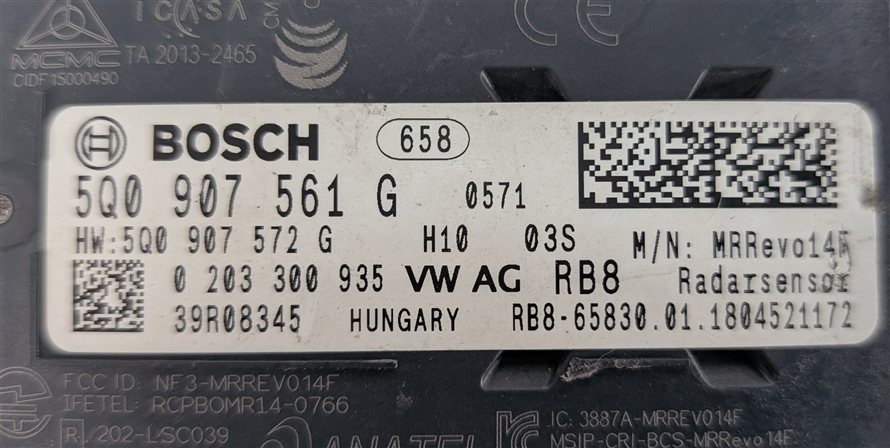 Thumbnail 8: 2015-2018 AUDI A3 (8V 8VF) ADAPTIVE CRUISE CONTROL DISTRONIC RADAR SENSOR MODULE