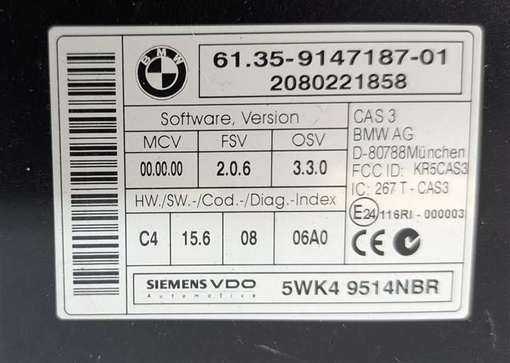 Thumbnail 5: 07-08 BMW 135I 335I 535I 3.0L (N54) DME ECU COMPUTER CAS KEY IGNITION LOCK SET