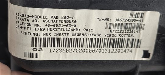 Thumbnail 7: 12-20 MERCEDES SLK250 SLK300 SLK350 SLC300 (R172) RIGHT PASSENGER DASH AIRBAG
