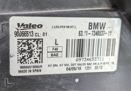 Thumbnail 8: 2016-2022 BMW X1 (F48) FRONT LEFT DRIVER HALOGEN HEADLIGHT HEAD LIGHT LAMP