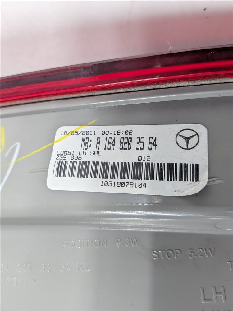 Thumbnail 8: 2010-2012 MB GL350 GL450 GL550 (X164) LEFT DRIVER TAILLIGHT BRAKE LIGHT LAMP