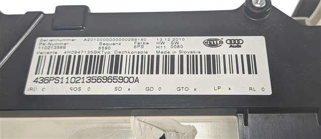 Thumbnail 7: 2011 AUDI A8 (D4 4H) FRONT INTERIOR OVERHEAD ROOF DOME COURTESY LIGHT (Black)