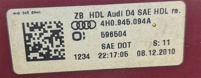 Thumbnail 6: 11-14 AUDI A8 S8 D4 4H RIGHT PASSENGER REAR TRUNK INNER LED TAILLIGHT LIGHT LAMP
