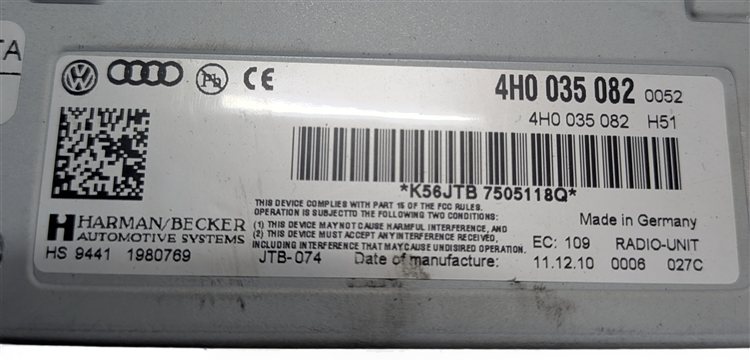 Thumbnail 4: 2011-2013 AUDI A8 (D4 4H) AM/FM RADIO STEREO RECEIVER CONTROL MODULE