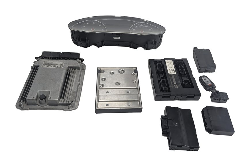 Thumbnail 4: 11-12 AUDI A8 (D4 4H) 4.2L (CDRA) ECM BCM CLUSTER GATEWAY STEERING LOCK KEY SET