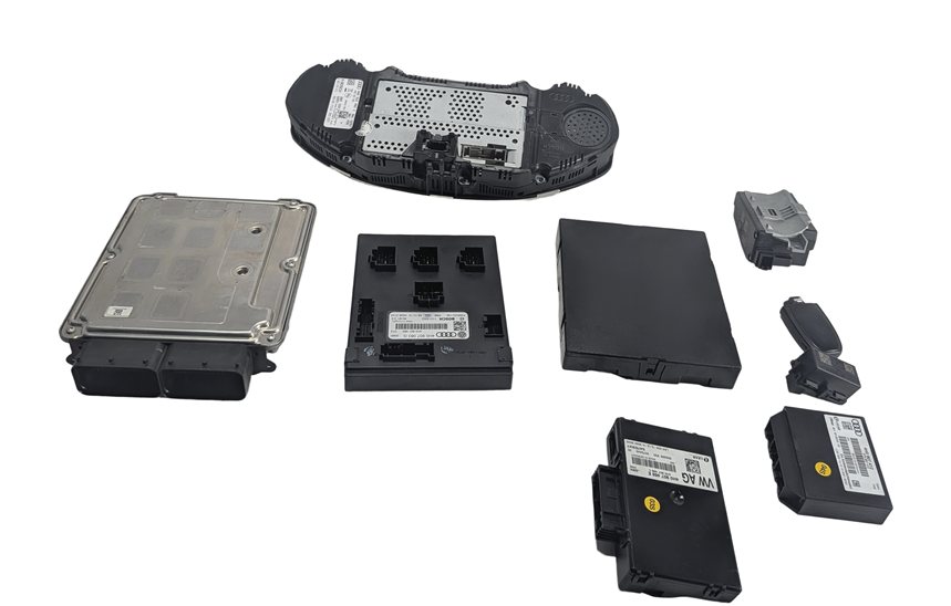 Thumbnail 5: 11-12 AUDI A8 (D4 4H) 4.2L (CDRA) ECM BCM CLUSTER GATEWAY STEERING LOCK KEY SET