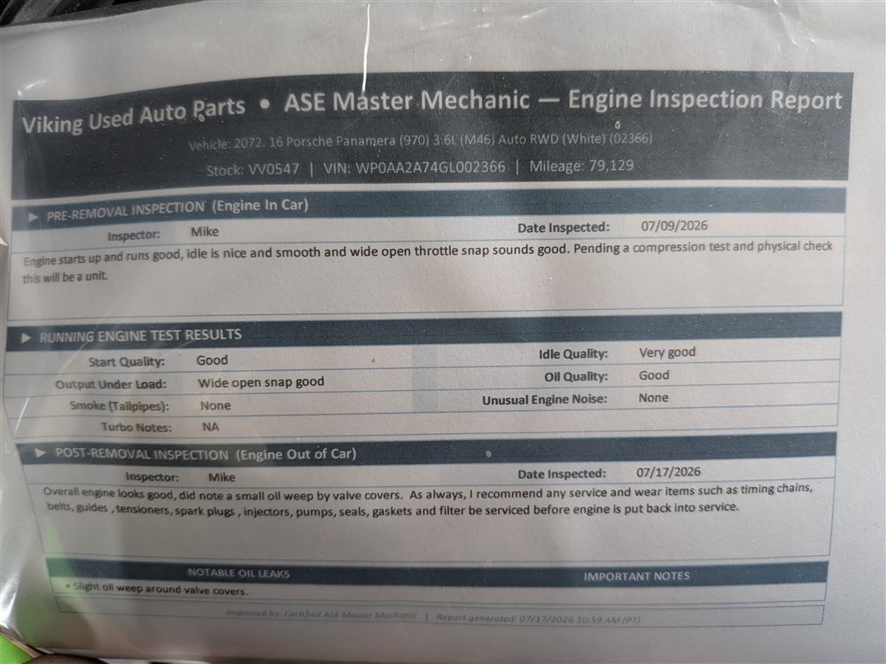 Thumbnail 24: 2014-2016 PORSCHE PANAMERA (970) 3.6L V6 M46.20 ENGINE MOTOR ASSEMBLY
