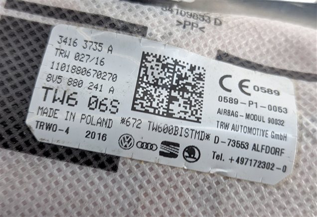 Thumbnail 8: 2015-2018 AUDI A3 S3 (8V) LEFT FRONT DRIVER SEAT AIRBAG AIR BAG