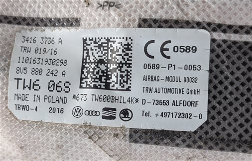 Thumbnail 7: 2015-2018 AUDI A3 S3 (8V) RIGHT FRONT PASSENGER SEAT AIRBAG AIR BAG