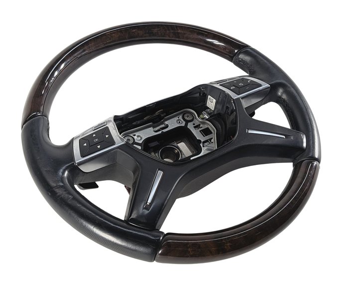 12-13 ML 13-16 GL CLASS (W166 X166) 4 SPOKE STEERING WHEEL BLACK w/ WALNUT WOOD
