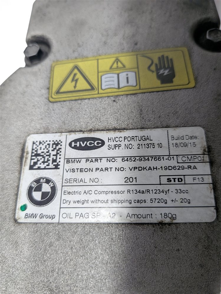 Thumbnail 8: 16-22 BMW 330E 740E X3 X5 HYBRID (F15 F30 G01 G11) AC AIR COMPRESSOR PUMP & WIRE
