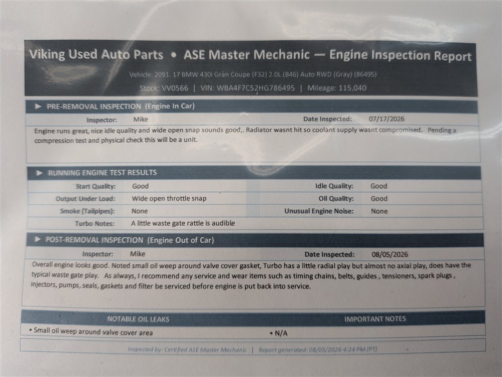 Thumbnail 23: 17-20 BMW 230i 330i 430i (F22 F30 F32) 2.0L B46 TURBO ENGINE MOTOR ASSEMBLY 115K