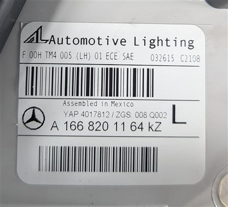 Thumbnail 6: 13-16 MERCEDES GL350 GL450 GL550 (X166) LEFT DRIVER INNER TAILLIGHT LIGHT LAMP