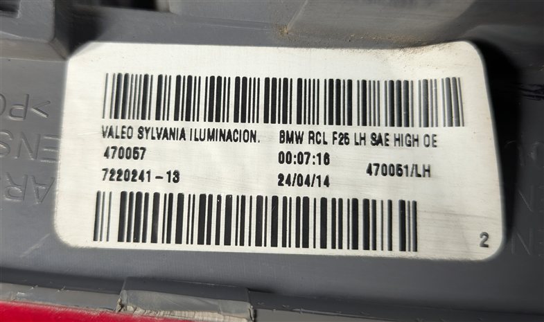 Thumbnail 8: 11-17 BMW X3 (F25) LEFT DRIVER REAR OUTER INCANDESCENT TAILLIGHT LAMP (OPT. 522)