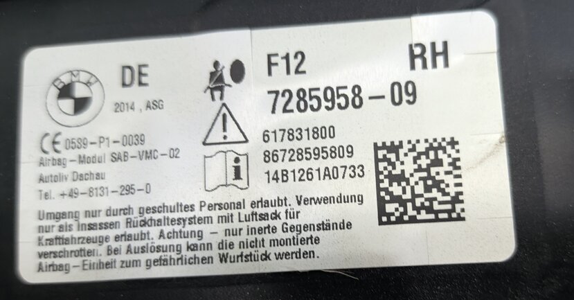 Thumbnail 6: 12-21 BMW 320i 328i 428i 435i F30 F32 F33 FRONT RIGHT PASSENGER SEAT SIDE AIRBAG