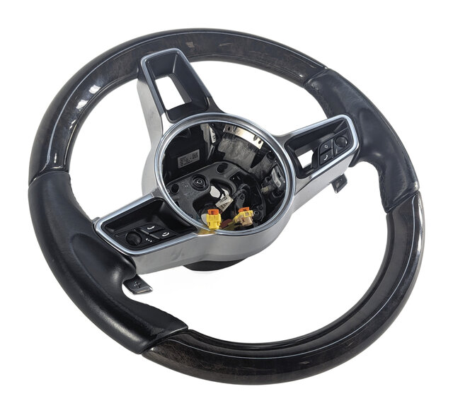 2015-2018 PORSCHE CAYENNE (958) WOOD STEERING WHEEL w/ PADDLES (Black)