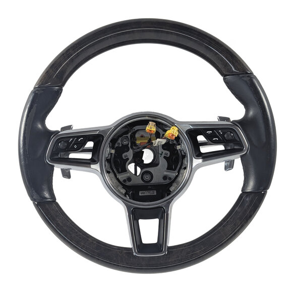 Thumbnail 3: 2015-2018 PORSCHE CAYENNE (958) WOOD STEERING WHEEL w/ PADDLES (Black)