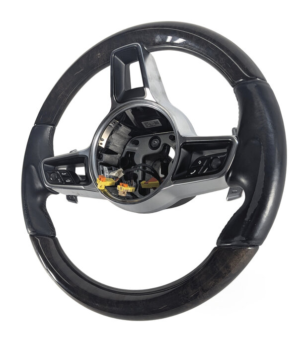 Thumbnail 4: 2015-2018 PORSCHE CAYENNE (958) WOOD STEERING WHEEL w/ PADDLES (Black)