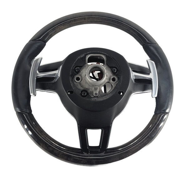 Thumbnail 7: 2015-2018 PORSCHE CAYENNE (958) WOOD STEERING WHEEL w/ PADDLES (Black)