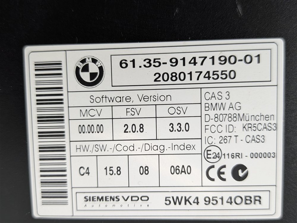 Thumbnail 11: 08 BMW X5 E70 4.8L N62 DME CAS3 START SWITCH SET/4 W/ KEY FOB NO BLADE KEY