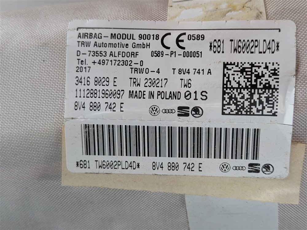 Thumbnail 8: 16-18 AUDI A3 E-TRON (8V) RIGHT PASSENGER ROOF CURTAIN AIRBAG AIR BAG