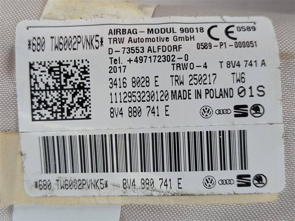 Thumbnail 8: 2016-2018 AUDI A3 E-TRON (8VF) LEFT DRIVER ROOF CURTAIN SRS AIRBAG AIR BAG