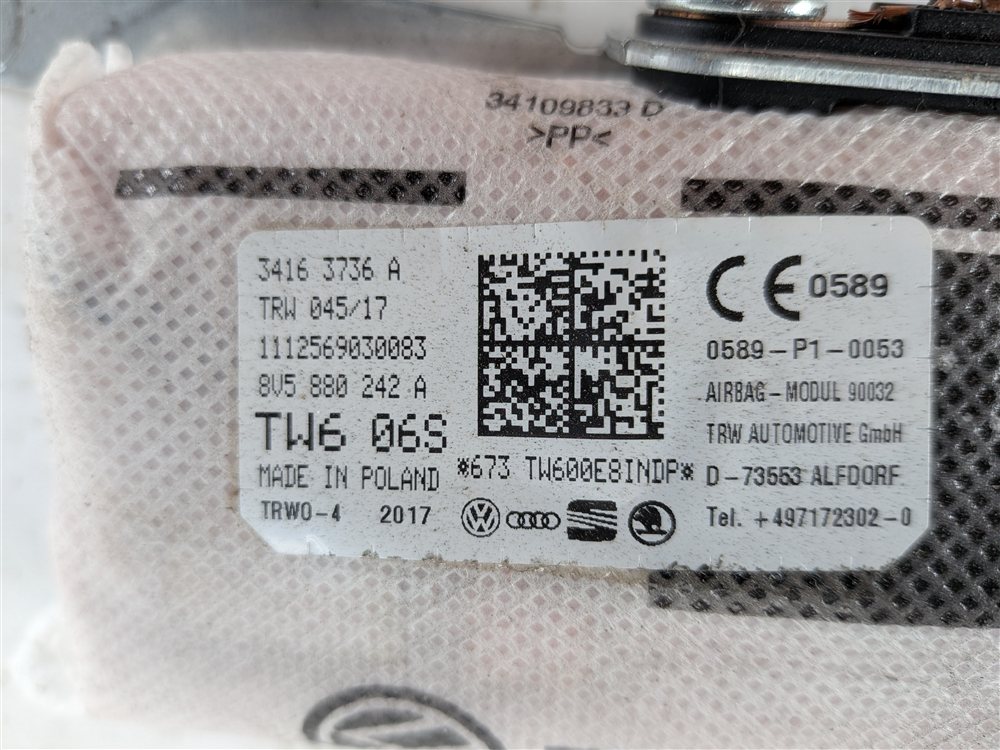 Thumbnail 8: 2016-2018 AUDI A3 E-TRON (8VF) FRONT RIGHT PASSENGER SEAT AIRBAG AIR BAG