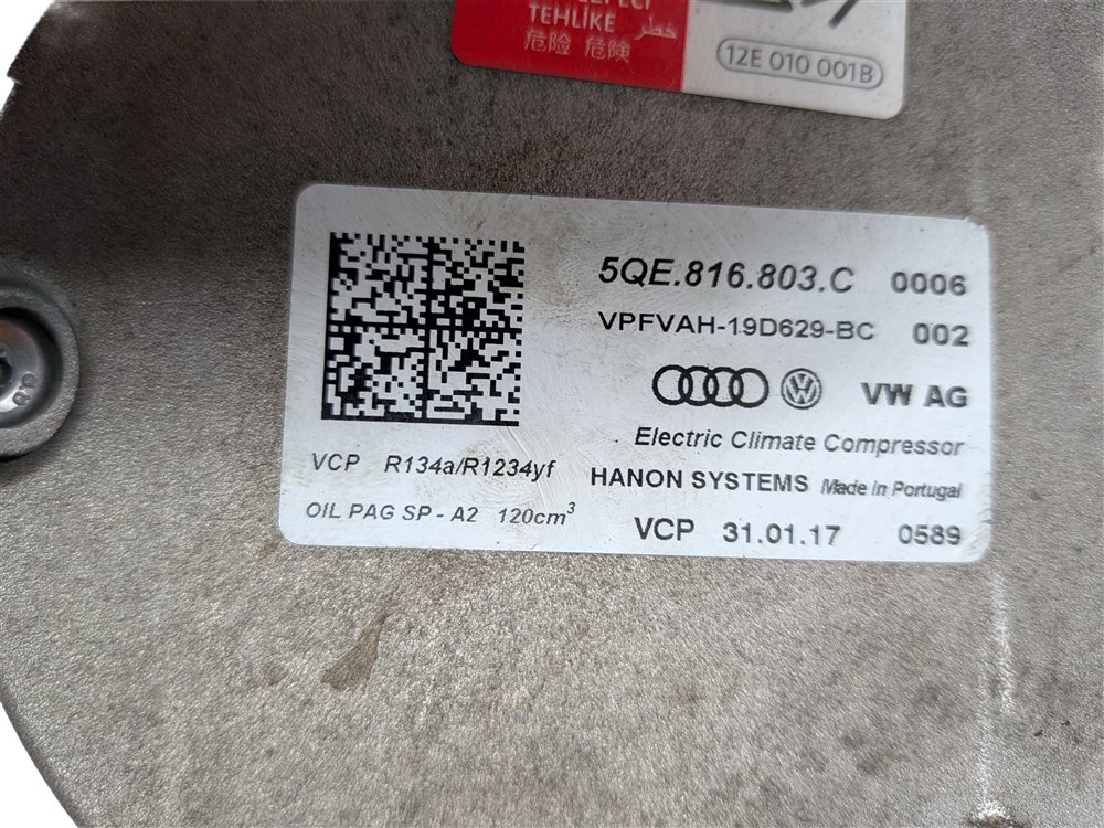 Thumbnail 8: 2016-2018 AUDI A3 E-TRON (8VF) 1.4L HYBRID ENGINE A/C COMPRESSOR PUMP