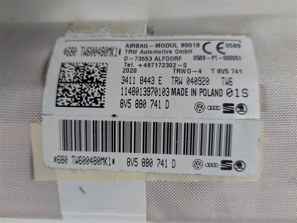Thumbnail 8: 17-20 AUDI A3 S3 RS3 (8V 8Y) LEFT DRIVER ROOF CURTAIN SAFETY SRS AIRBAG AIR BAG